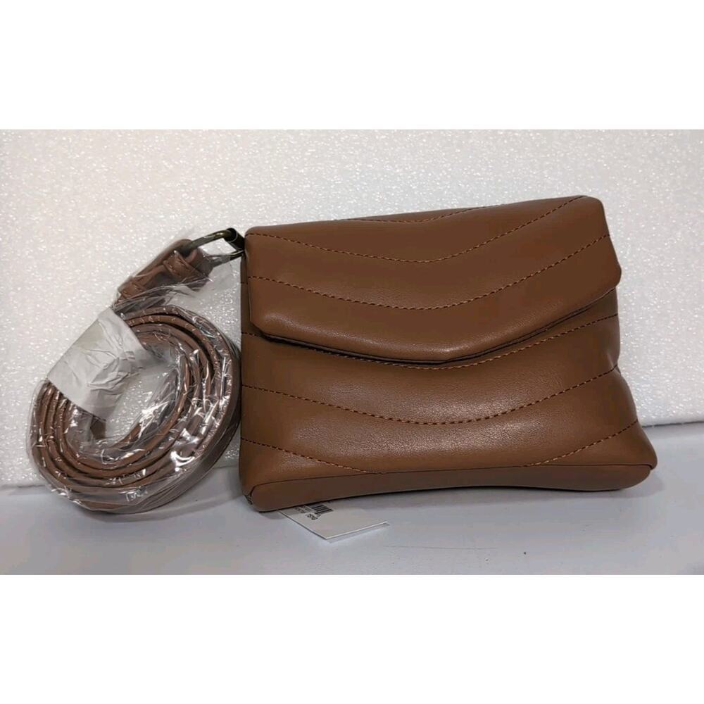 The Drop Quilted Crossbody Shoulder Bag Women’s Light Brown Faux Leather